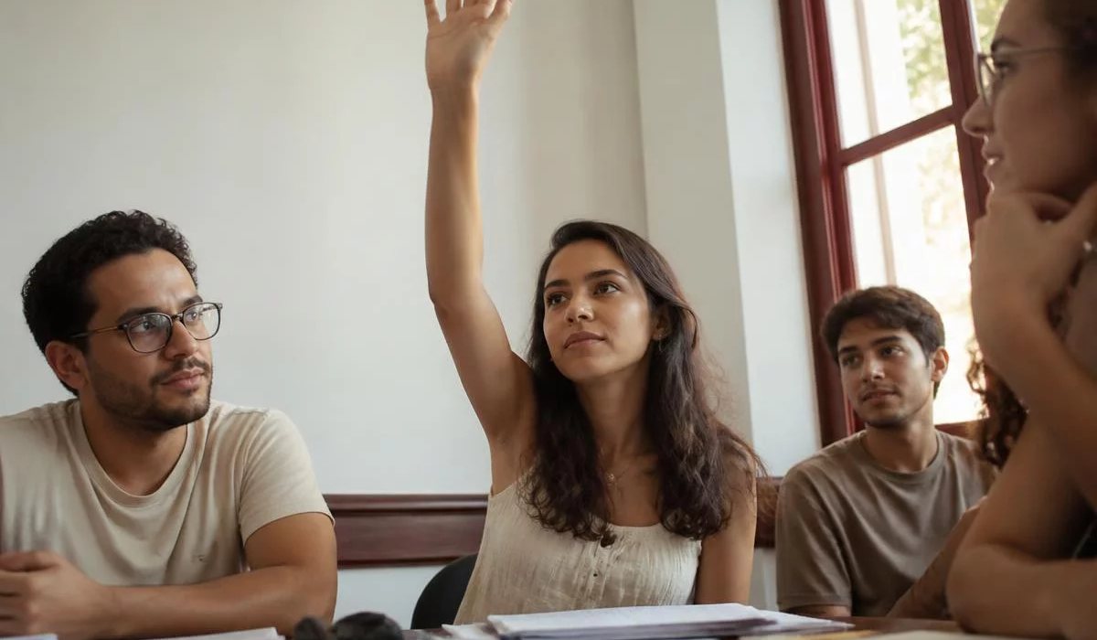 Duas pessoas preparando a próxima rodada com caderno e marca-texto na mão